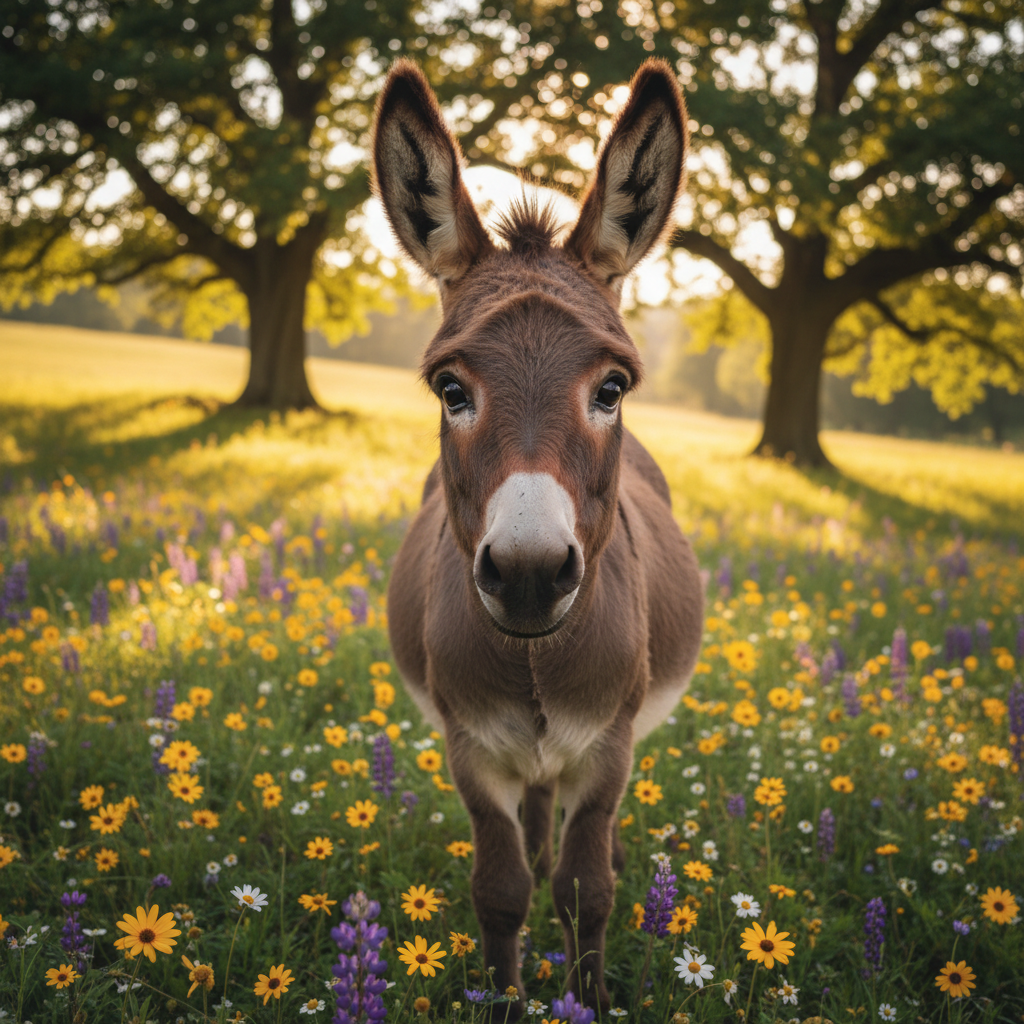 Brown Donkey with Flowers