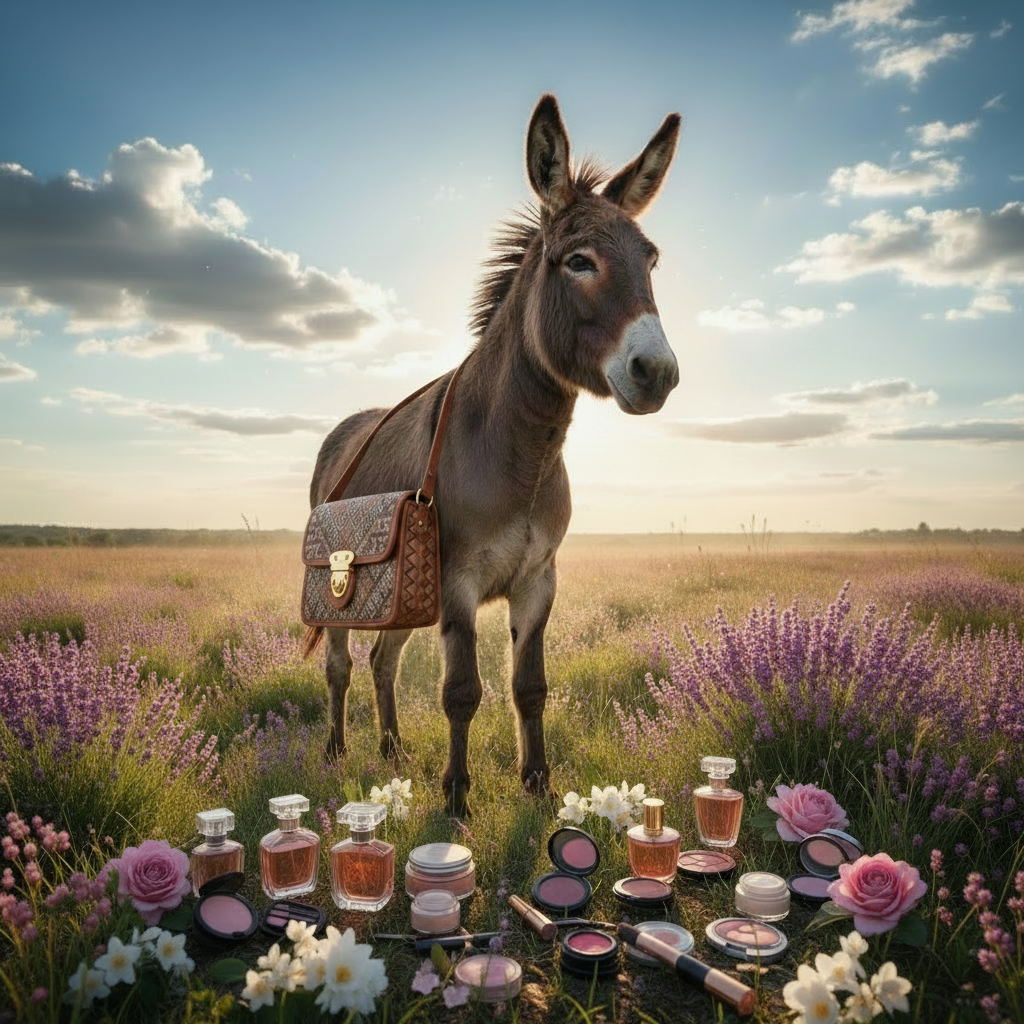 Donkey with Crossbody Purse and Beauty Items